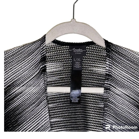 Chicos Travelers Collection Zig-Zag Ombre Pattern Black/White Ruana L/XL EUC - Picture 3 of 5
